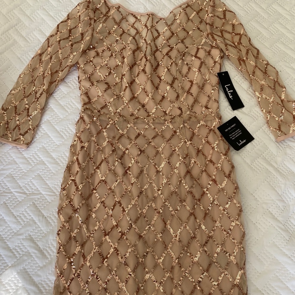 Lulus sequence gold dress knee length
